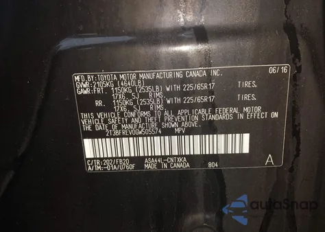 2016 Toyota Rav4 Le from USA, damaged, VIN 2T3BFREV0GW505574